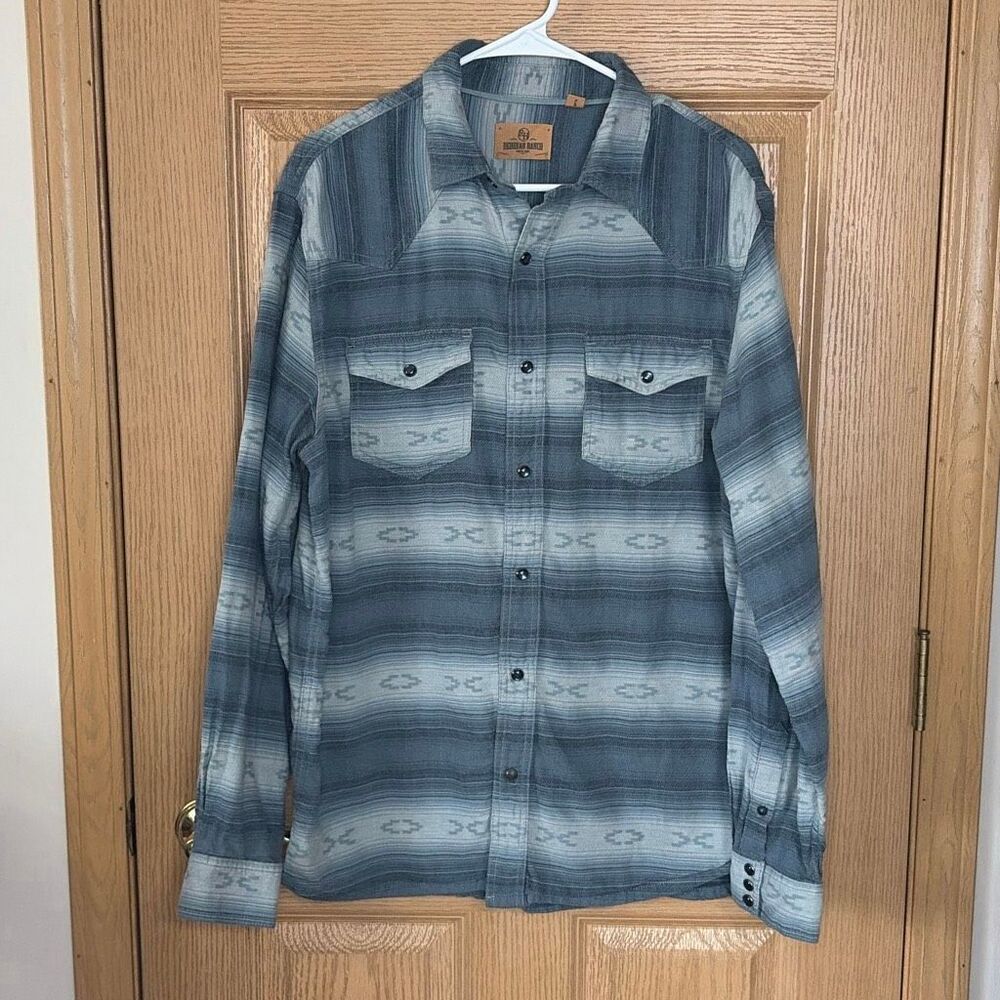Redhead Ranch Flannel Shirt Mens Large Blue Gray Western Snap Button Lightweight